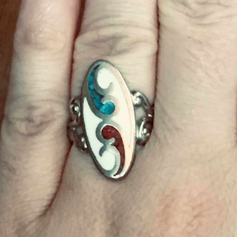 Turquoise and coral ring